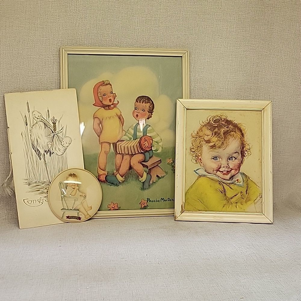 Vintage Phoebe MacDonald Framed Print-Girl & Boy, Baby Pictures, Baby Book